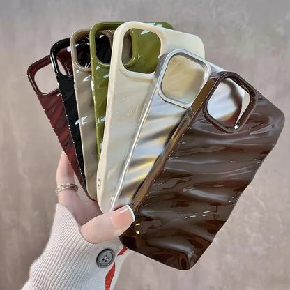 3D Wave Satin Ruffle Case | Solid Color Back Cover for iPhone 16-11 Series