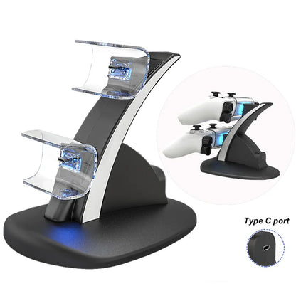 PS5 Dual Controller Charging Station 🎮 | Type-C Dock for Dual Sense Controllers